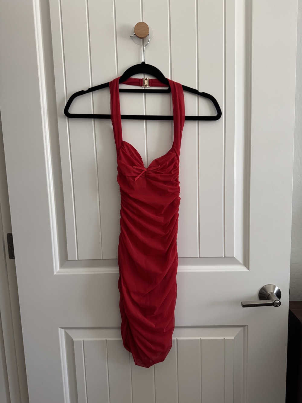 Oh Polly Hot Red Ruched Bodycon Mini Dress